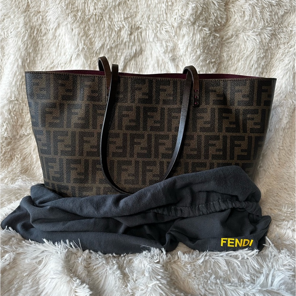 Fendi Zucca Spalmati small role tote tobacco fuchsia